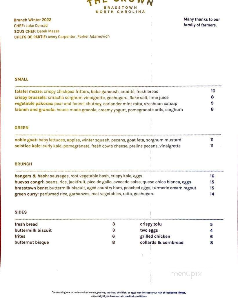 The Crown - Brasstown, NC menu_pic