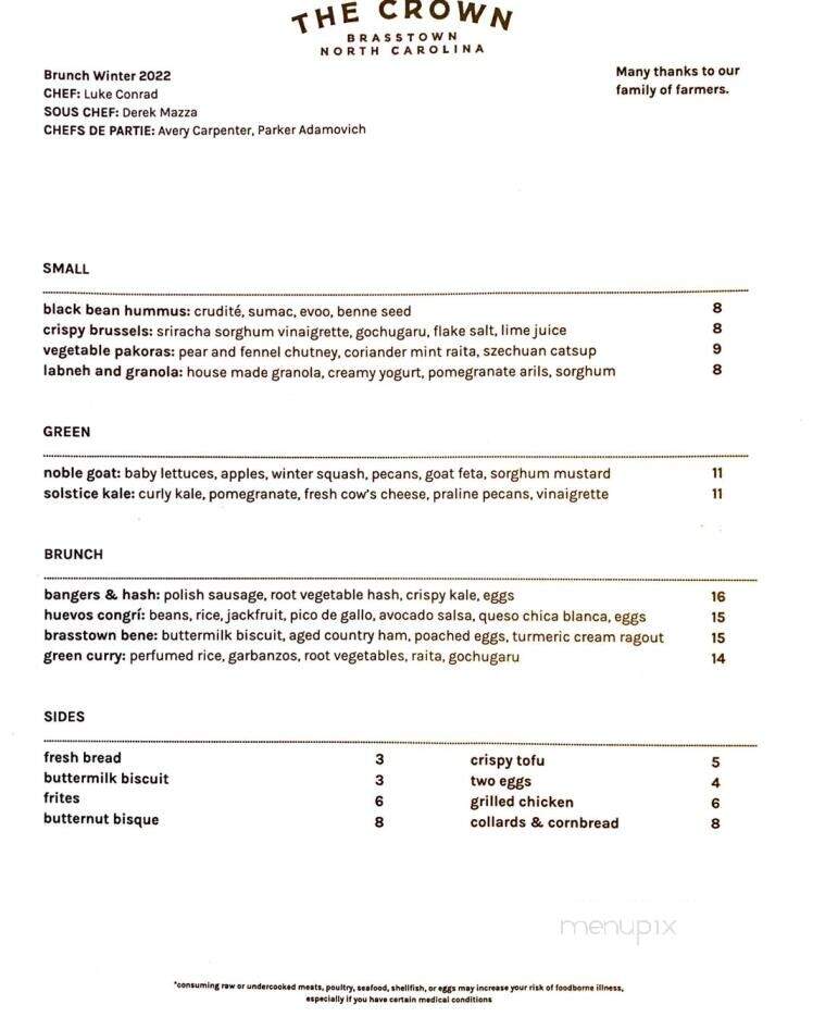 The Crown - Brasstown, NC menu_pic