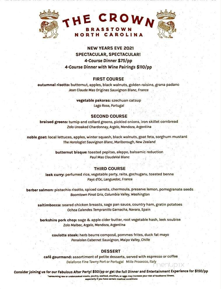 The Crown - Brasstown, NC menu_pic