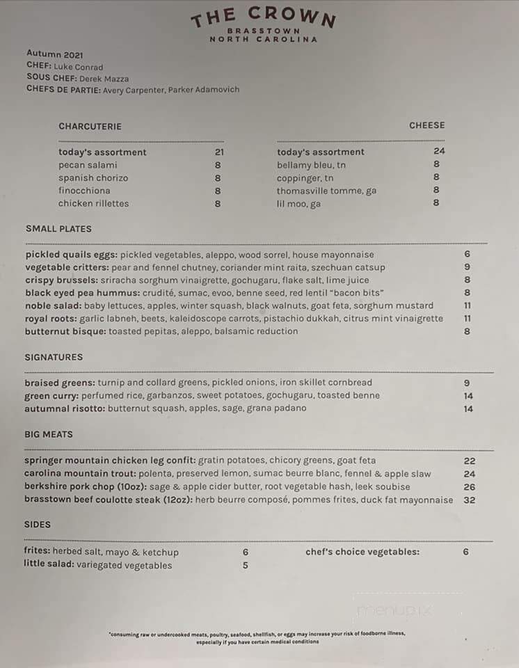 The Crown - Brasstown, NC menu_pic