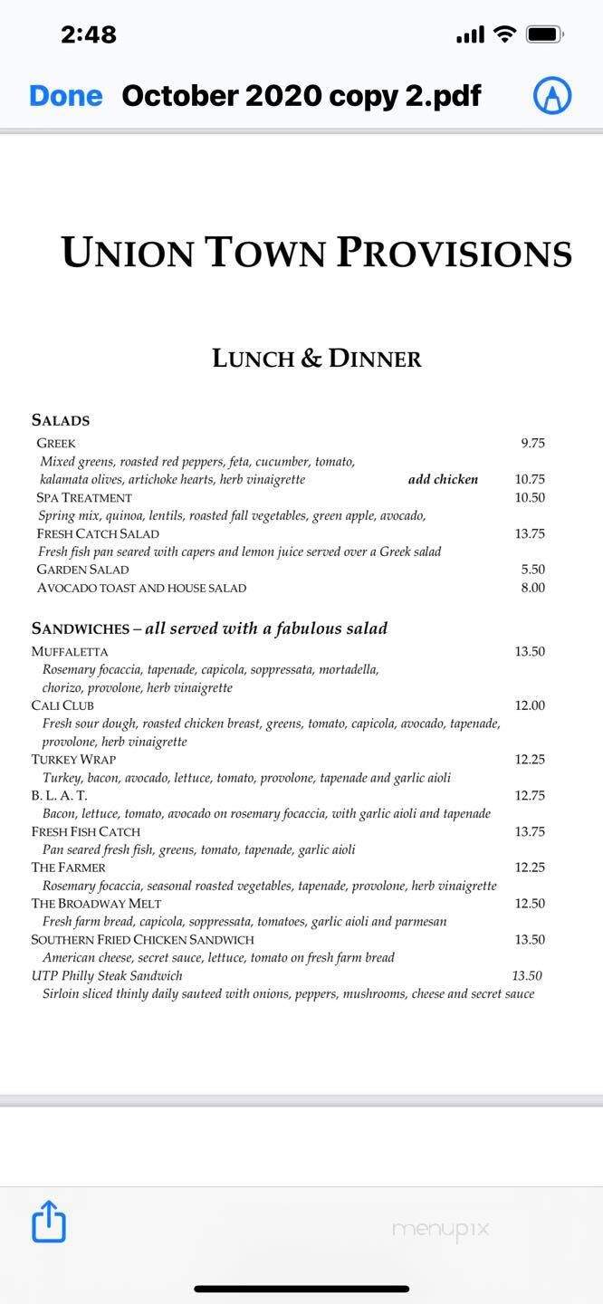 Union Town Provisions - Lorain, OH menu_pic