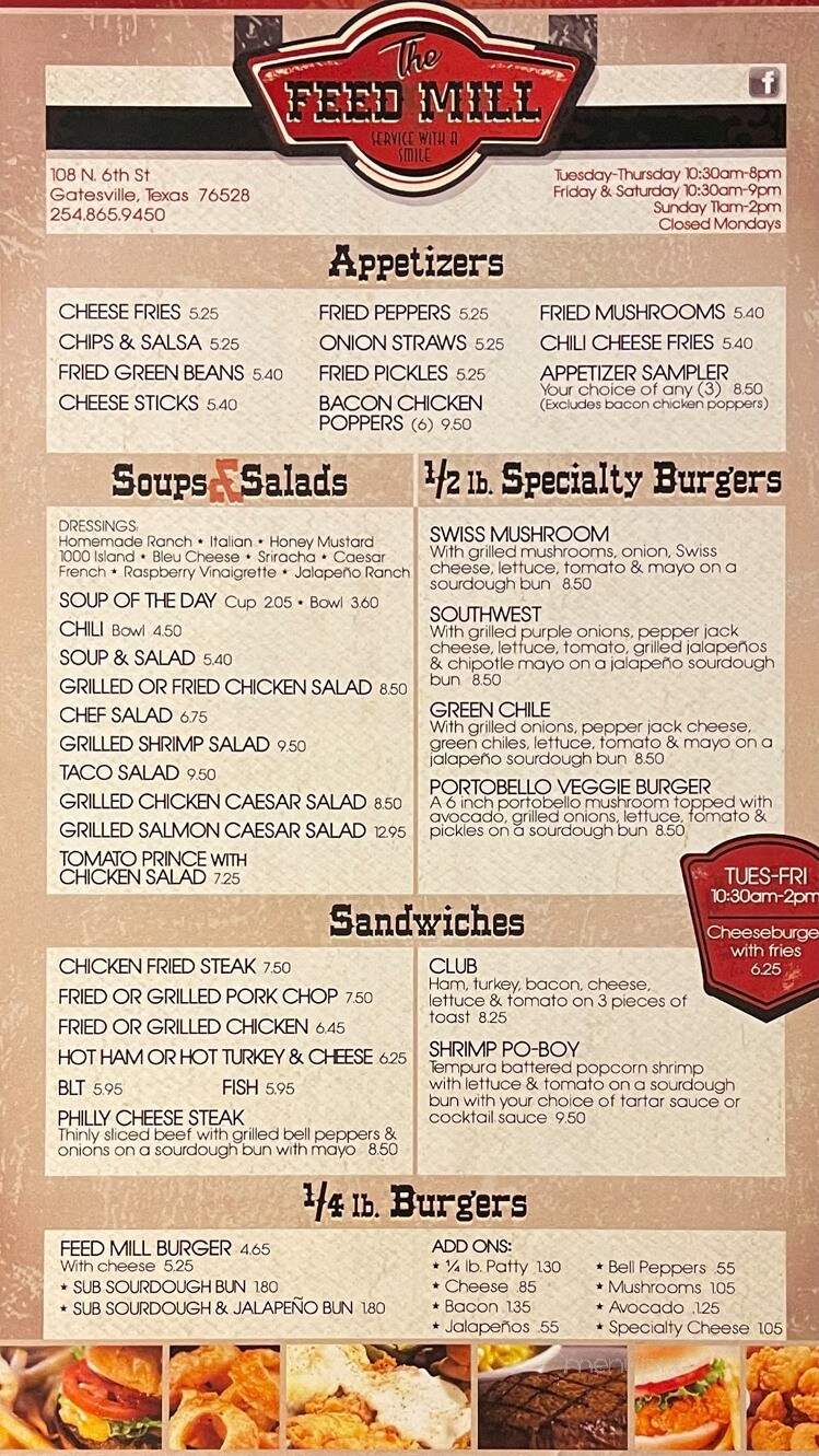 The Feed Mill - Gatesville, TX menu_pic