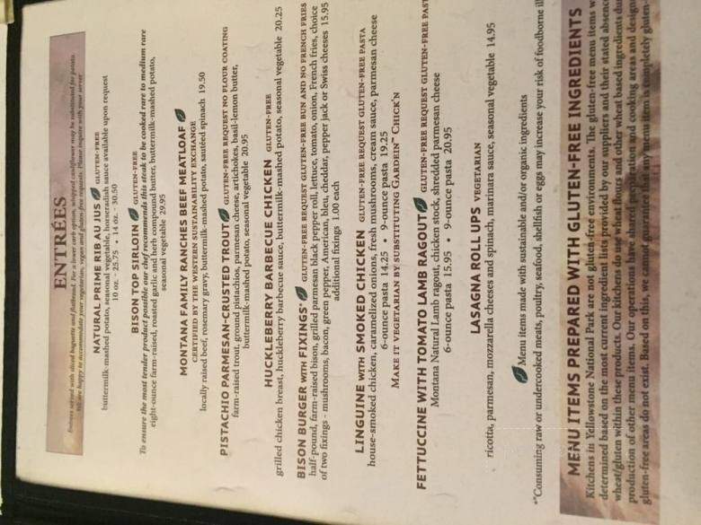 Mammoth Hotel Dining Room - Yellowstone National Park, WY menu_pic