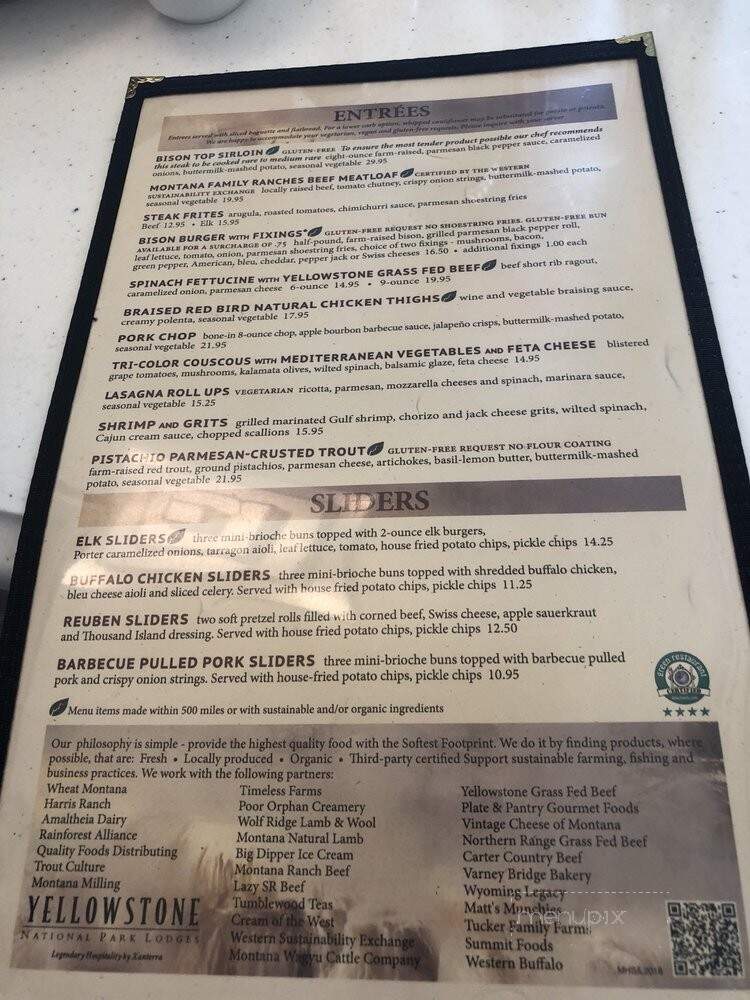 Mammoth Hotel Dining Room - Yellowstone National Park, WY menu_pic