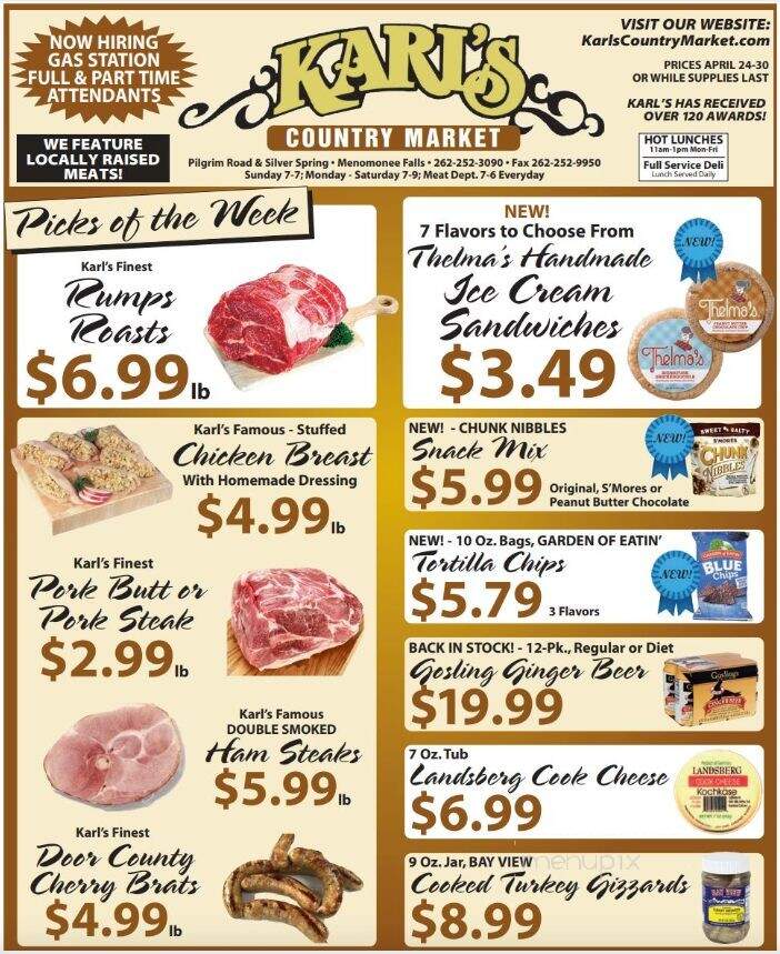 Karl's Country Market - Menomonee Falls, WI menu_pic