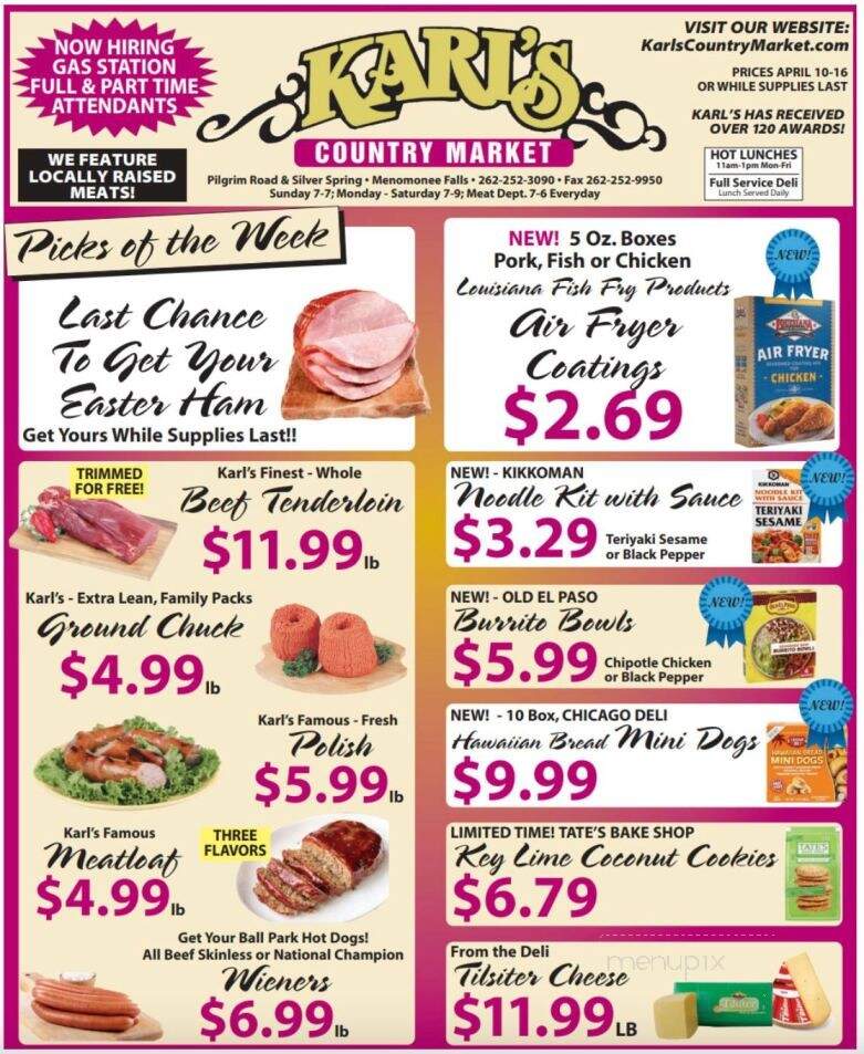 Karl's Country Market - Menomonee Falls, WI menu_pic