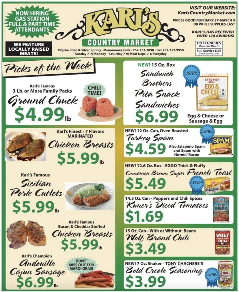 Karl's Country Market - Menomonee Falls, WI menu_pic