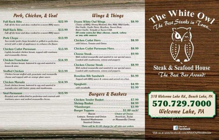 White Owl Tavern & Restaurant - Beach Lake, PA menu_pic
