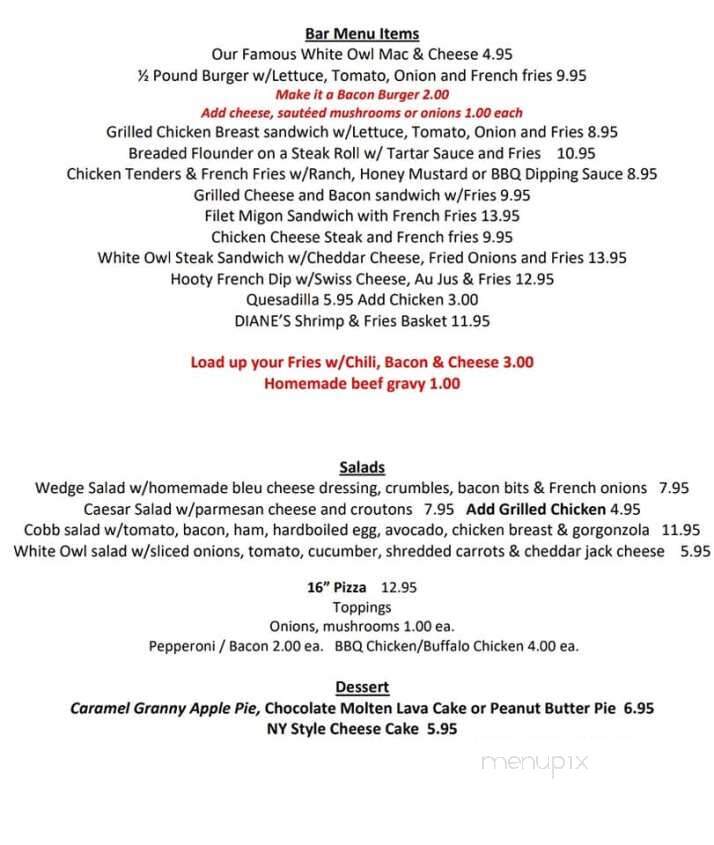White Owl Tavern & Restaurant - Beach Lake, PA menu_pic