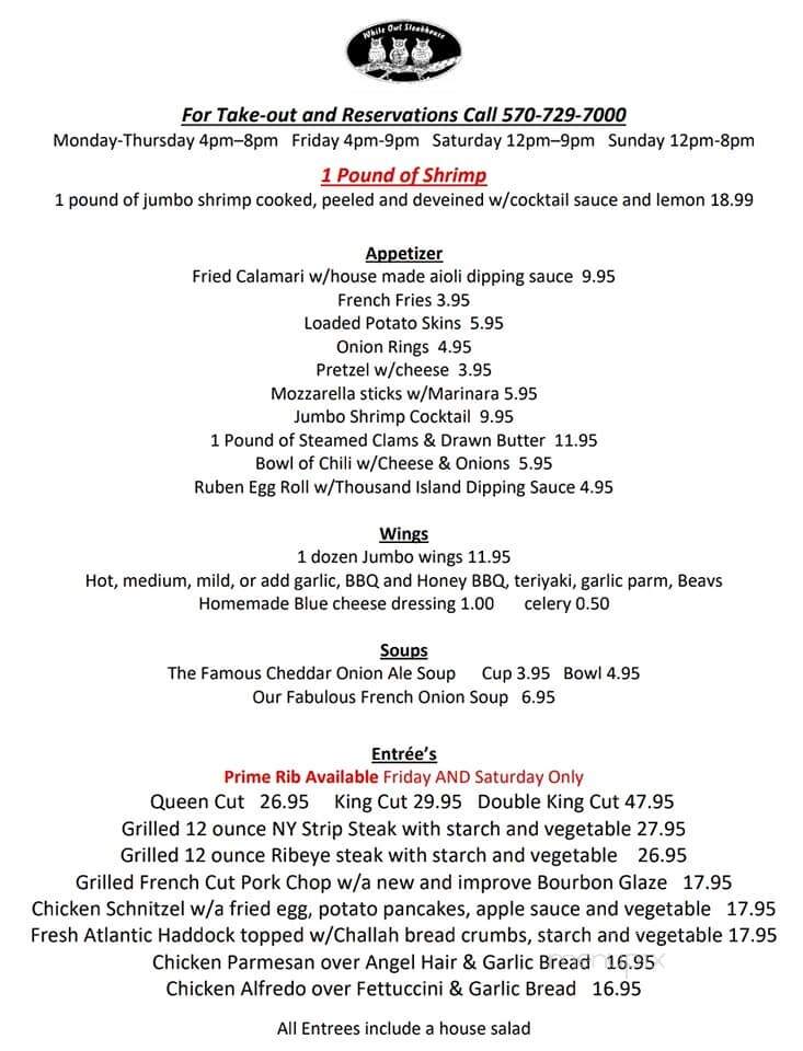 White Owl Tavern & Restaurant - Beach Lake, PA menu_pic