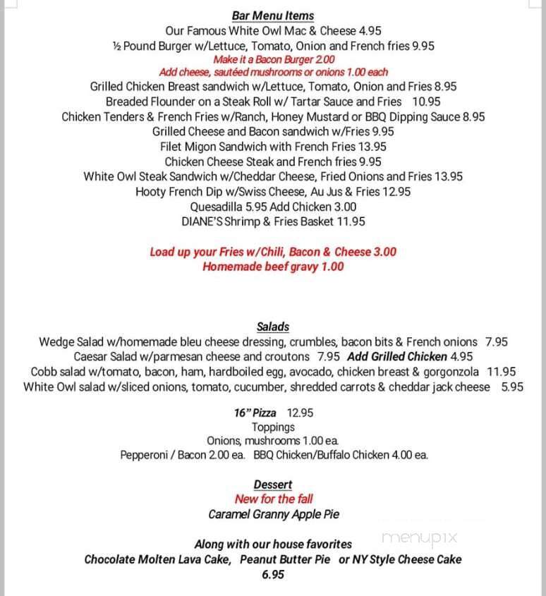 White Owl Tavern & Restaurant - Beach Lake, PA menu_pic