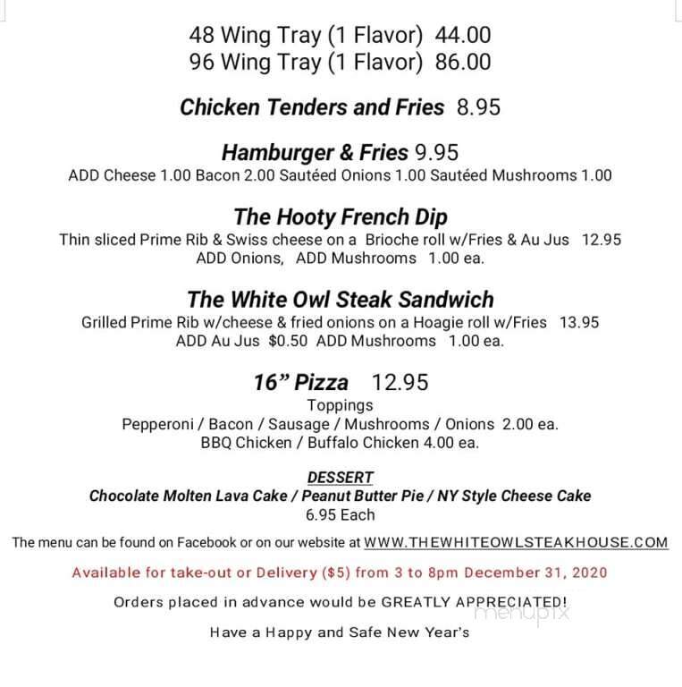 White Owl Tavern & Restaurant - Beach Lake, PA menu_pic