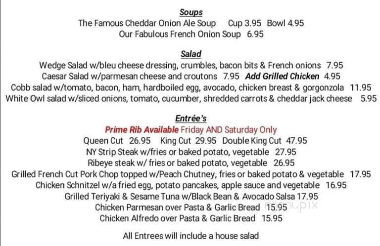 White Owl Tavern & Restaurant - Beach Lake, PA menu_pic