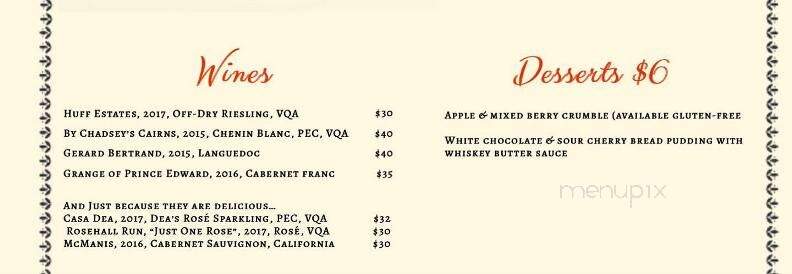 East and Main Bistro - Wellington, ON menu_pic