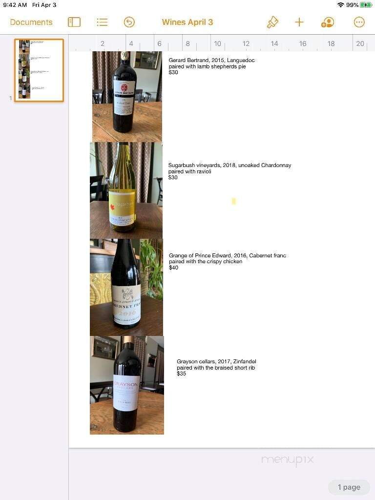 East and Main Bistro - Wellington, ON menu_pic