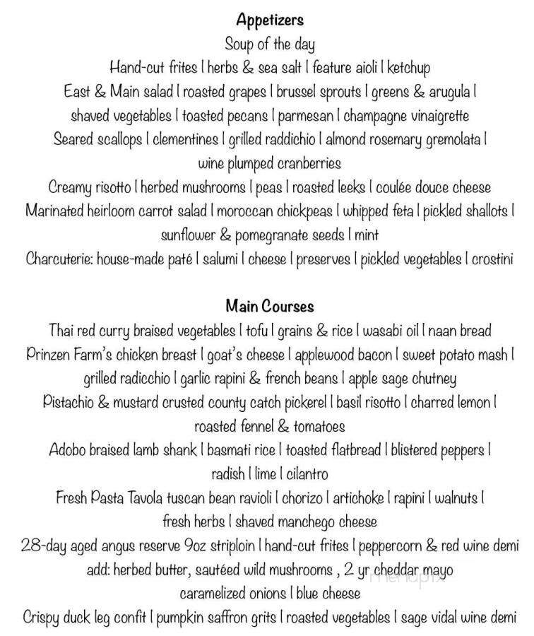 East and Main Bistro - Wellington, ON menu_pic