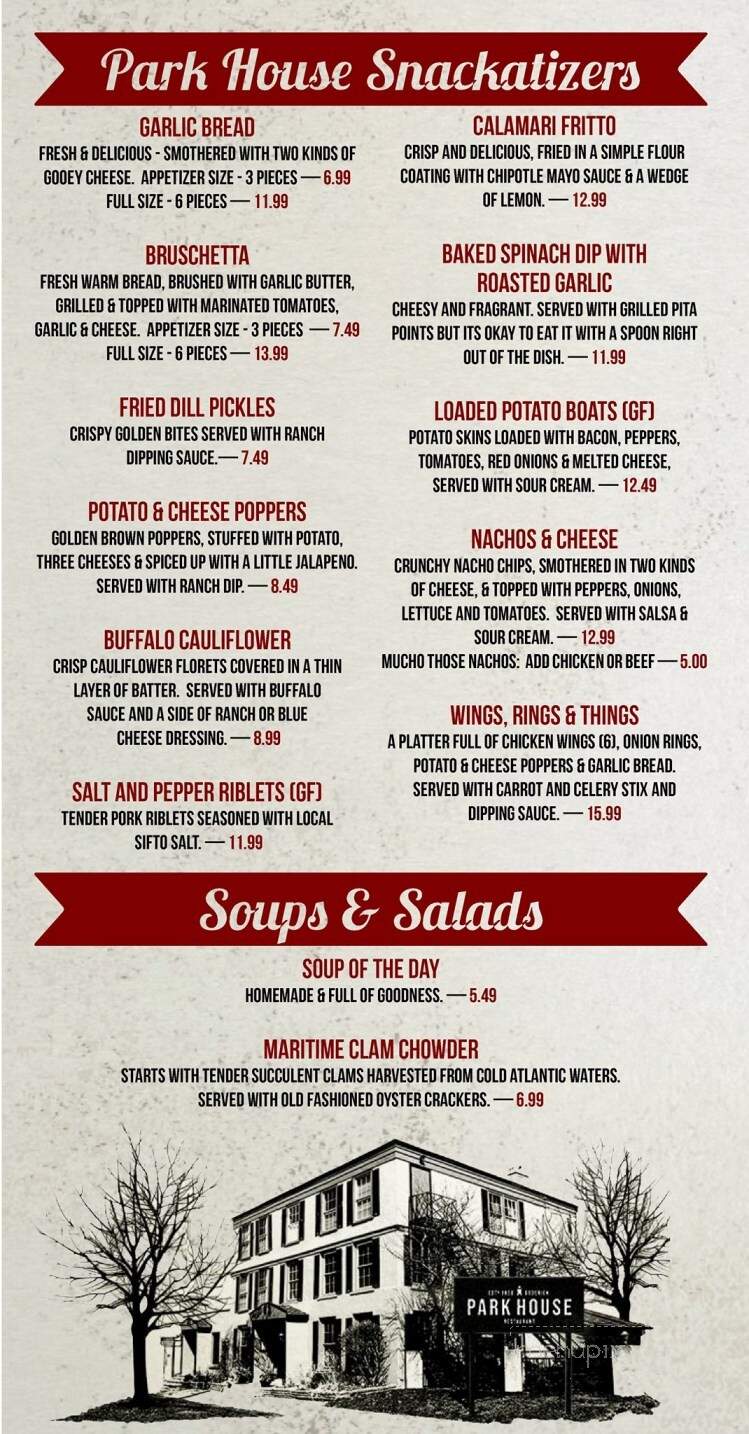 Park House Bar & Restuarant - Goderich, ON menu_pic