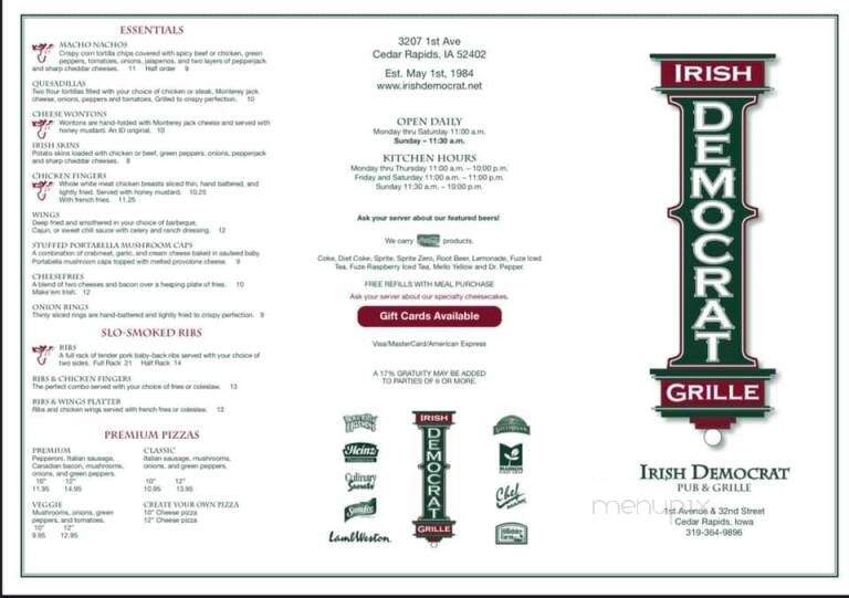 Irish Democrat - Cedar Rapids, IA menu_pic