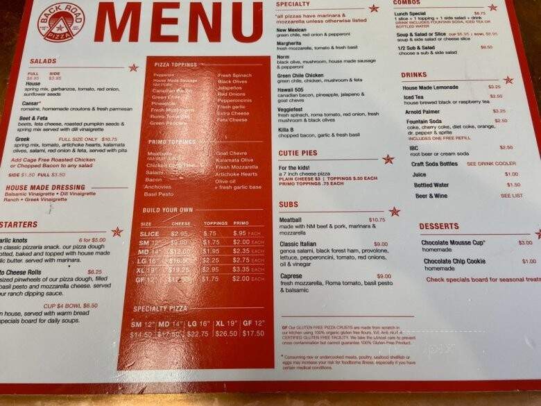 Backroad Pizza - Santa Fe, NM menu_pic