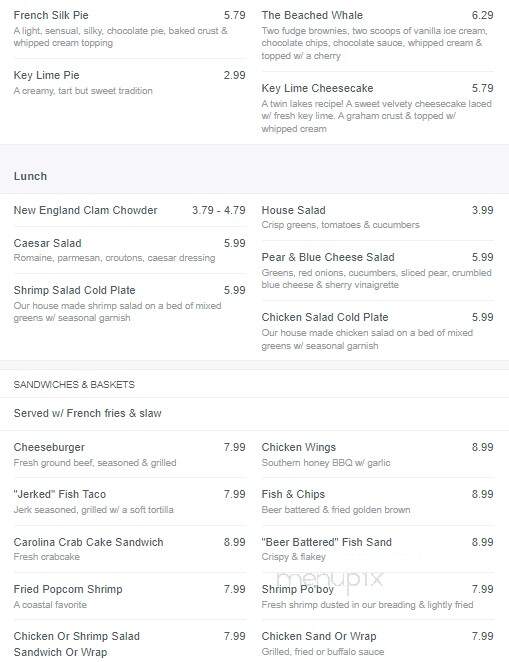 Twin Lakes Seafood Restaurant - Sunset Beach, NC menu_pic