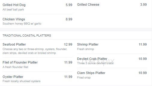 Twin Lakes Seafood Restaurant - Sunset Beach, NC menu_pic