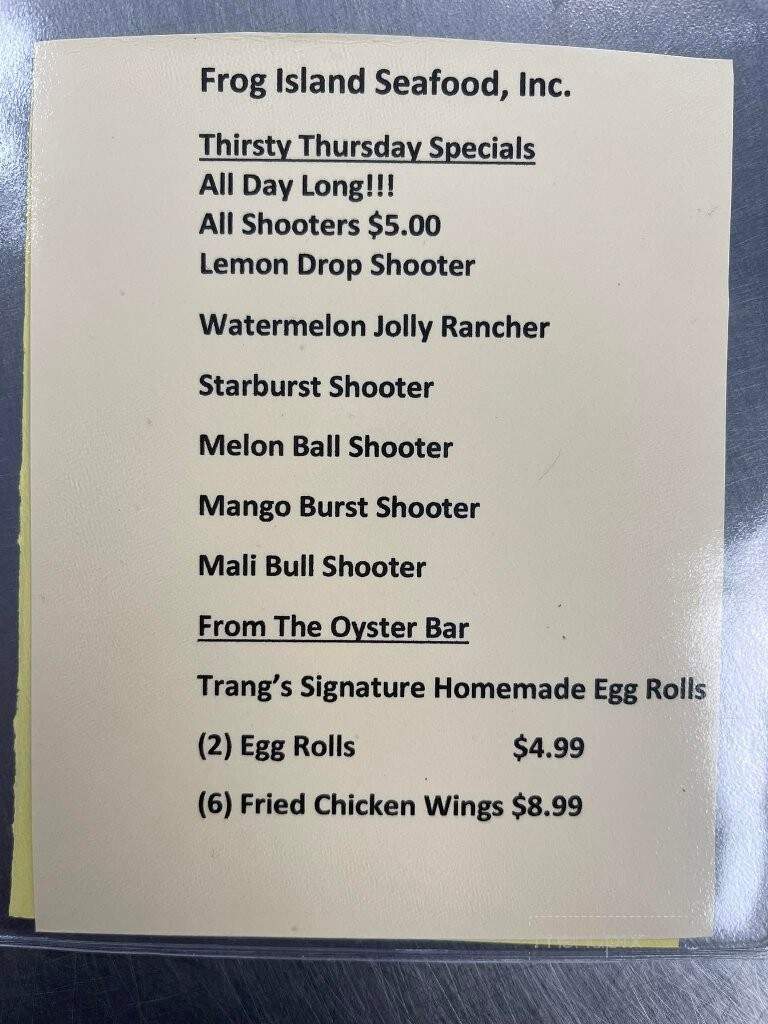 Frog Island Seafood - Elizabeth City, NC menu_pic