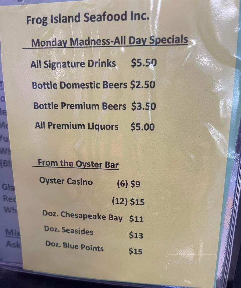 Frog Island Seafood - Elizabeth City, NC menu_pic