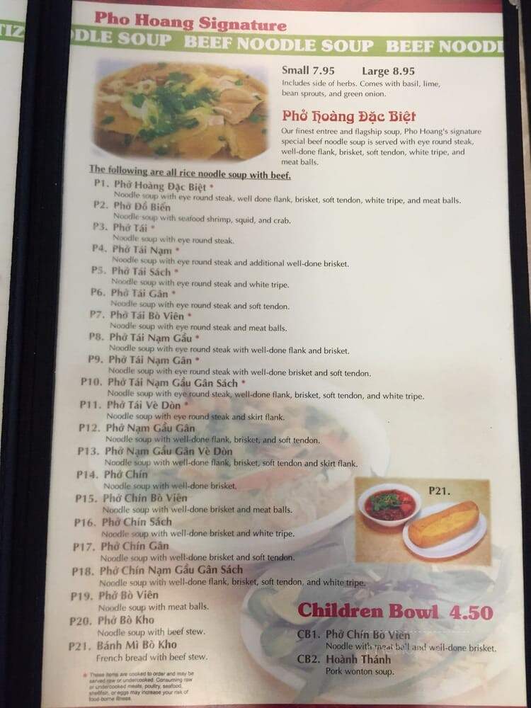 Pho Hoang - Fort Smith, AR menu_pic