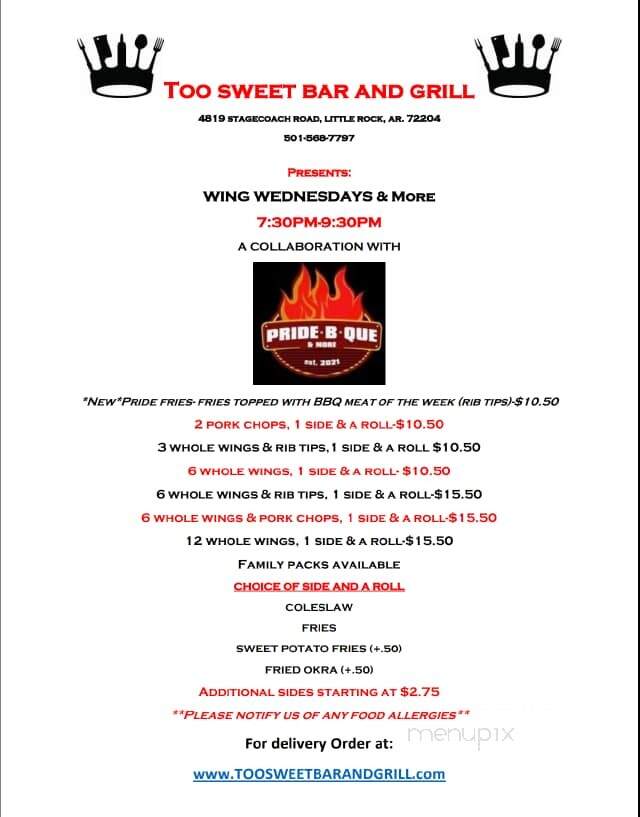 Too Sweet Bar & Grill - Little Rock, AR menu_pic