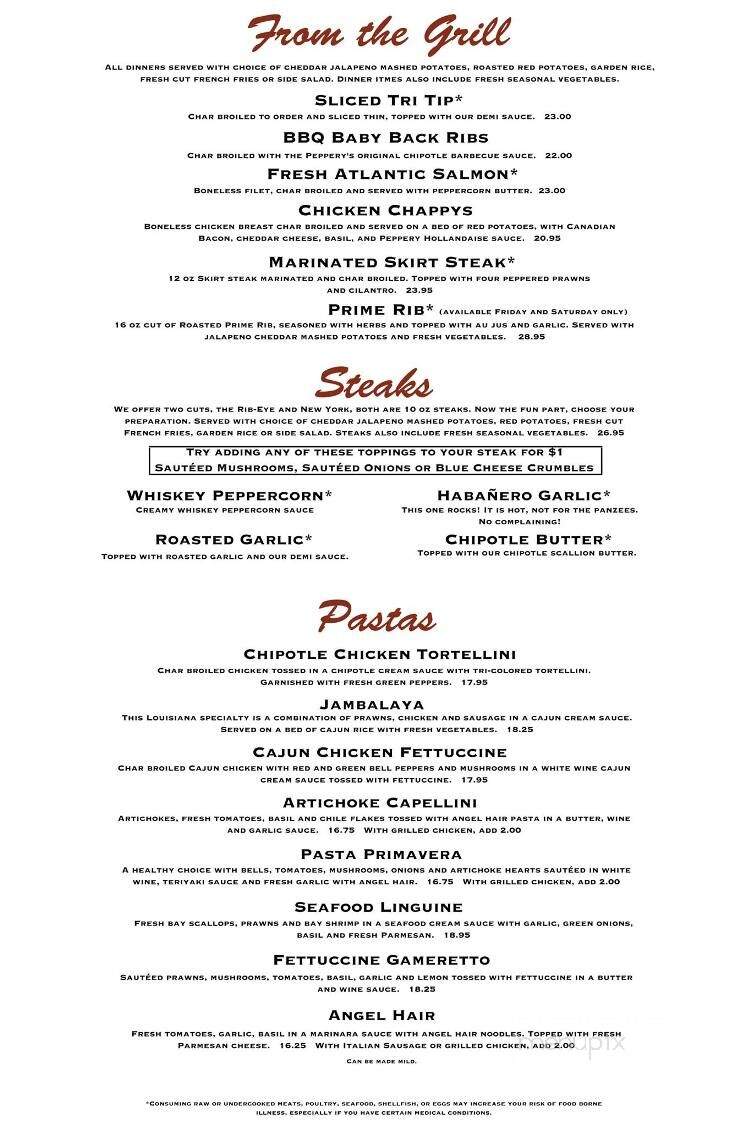 Peppery Bar & Brill - Sonora, CA menu_pic