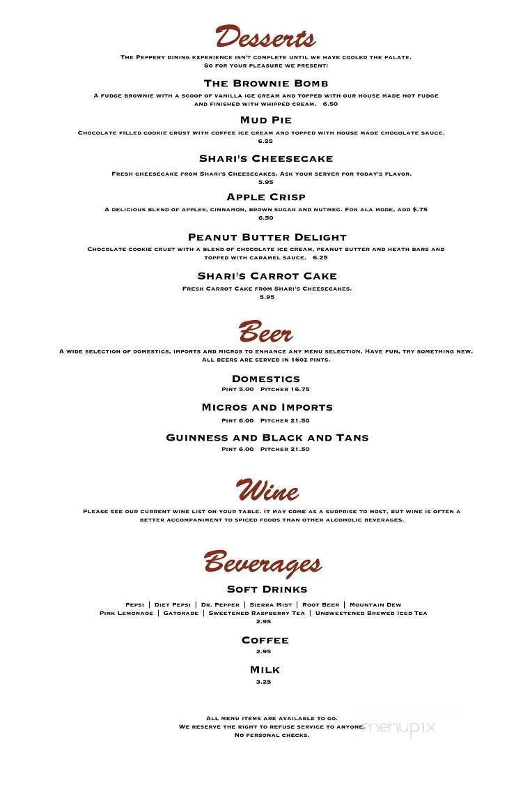 Peppery Bar & Brill - Sonora, CA menu_pic