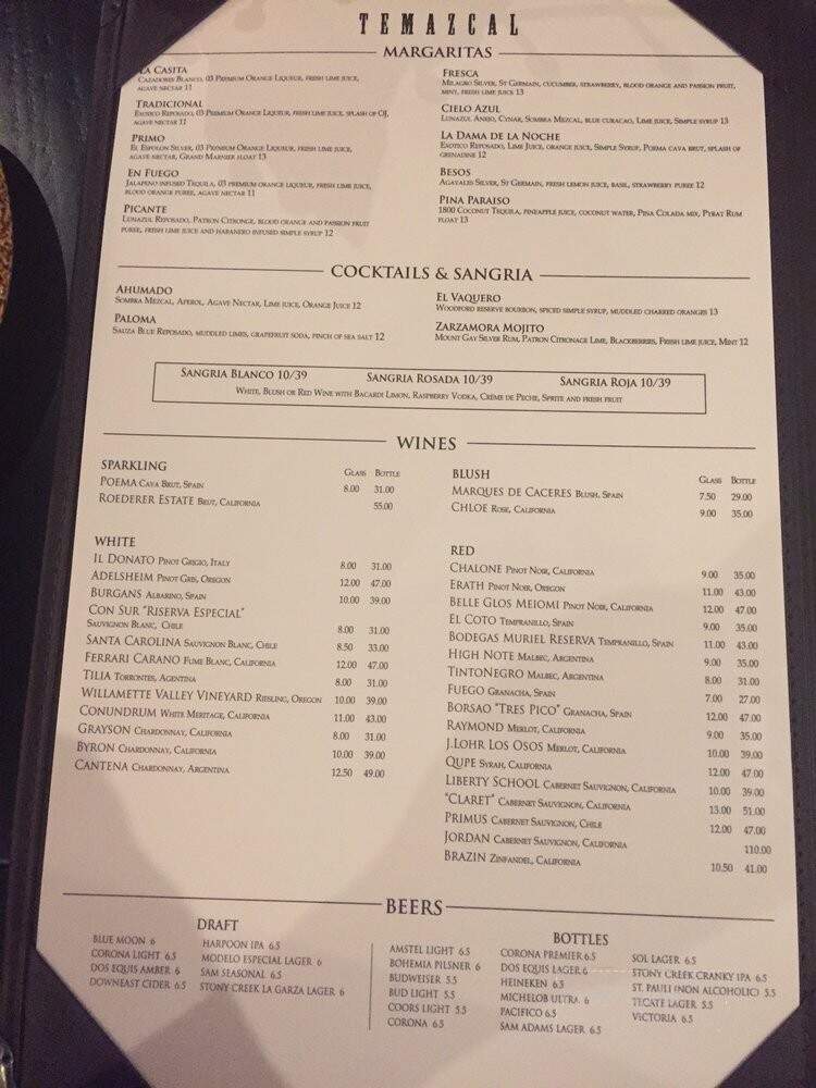 Temazcal Tequila Cantina - Framingham, MA menu_pic