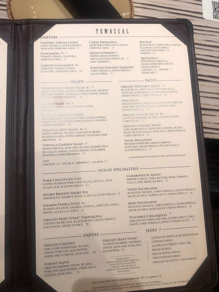 Temazcal Tequila Cantina - Framingham, MA menu_pic