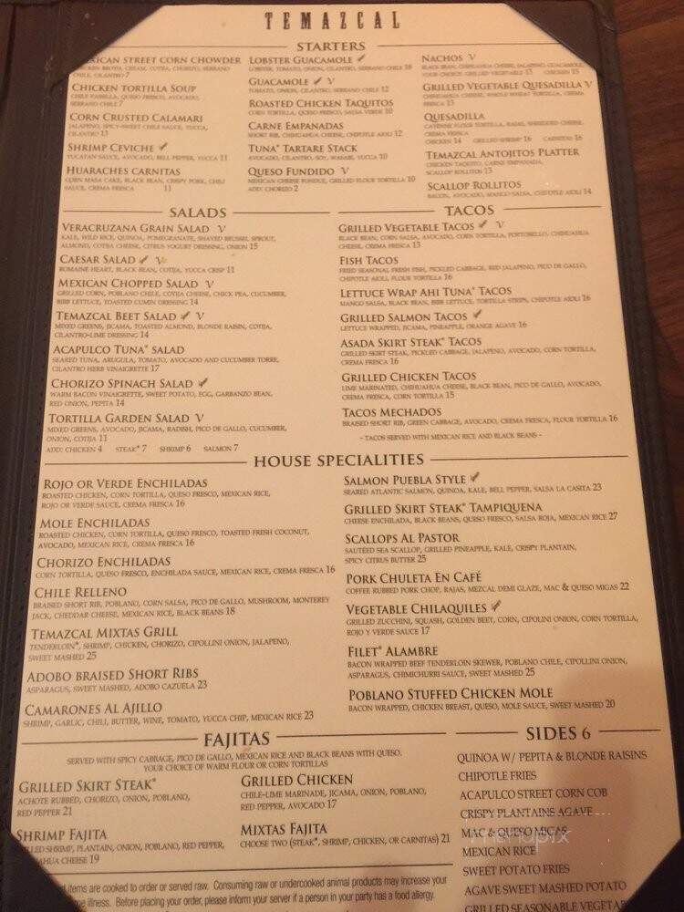 Temazcal Tequila Cantina - Framingham, MA menu_pic