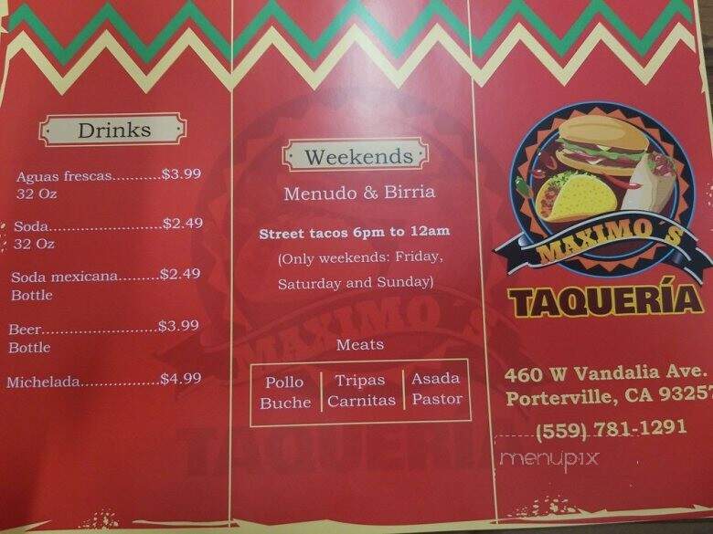 Maximo's Taqueria - Porterville, CA menu_pic