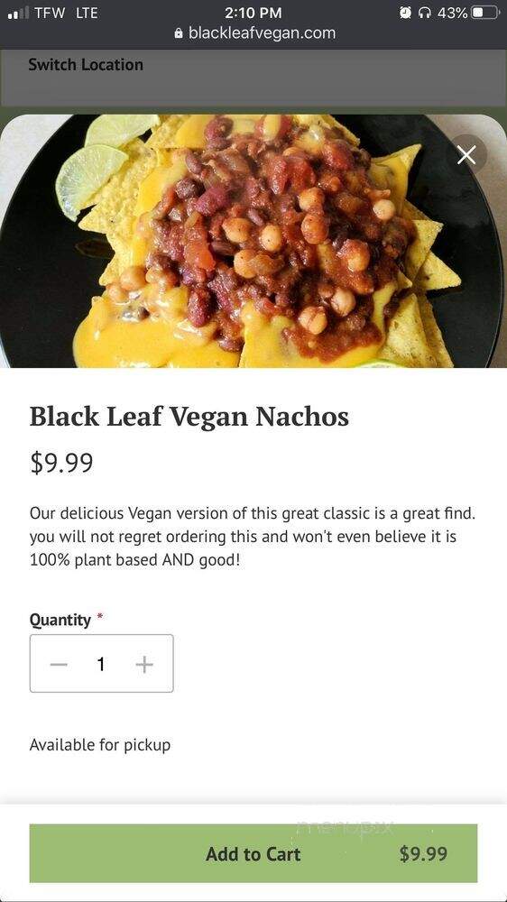 Black Leaf Vegan Cafe - Indianapolis, IN menu_pic