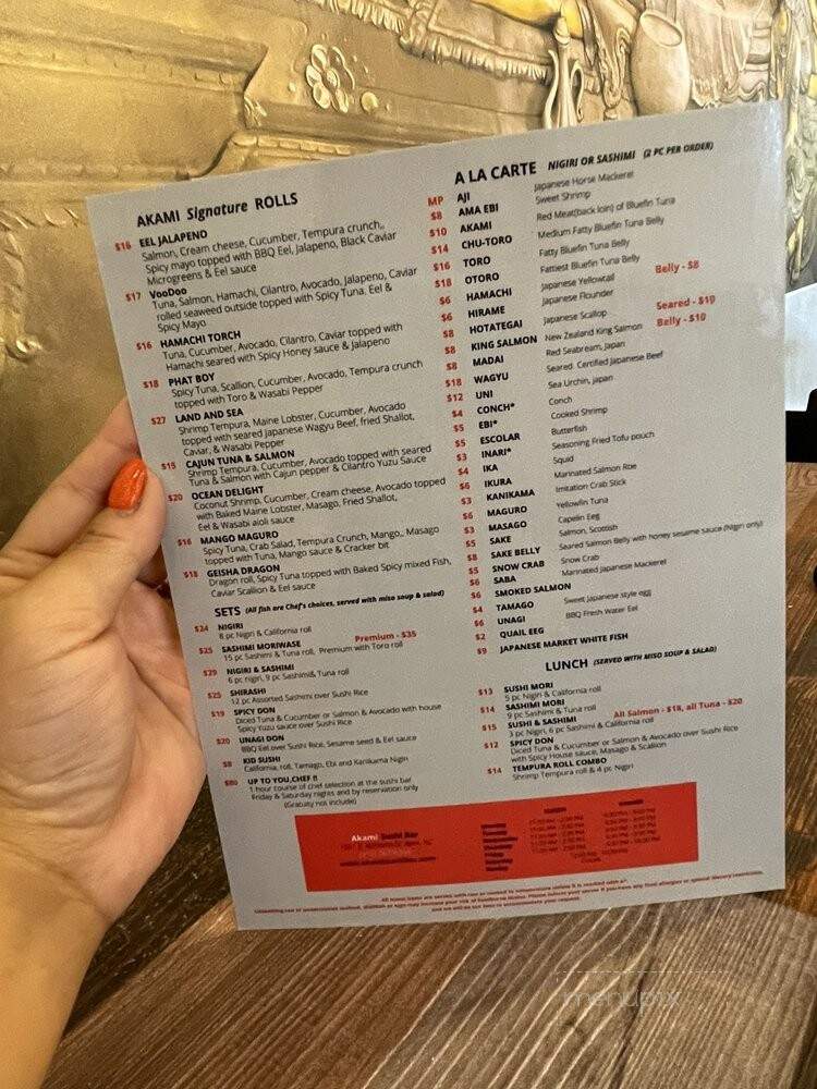 Akami Sushi Bar - Apex, NC menu_pic
