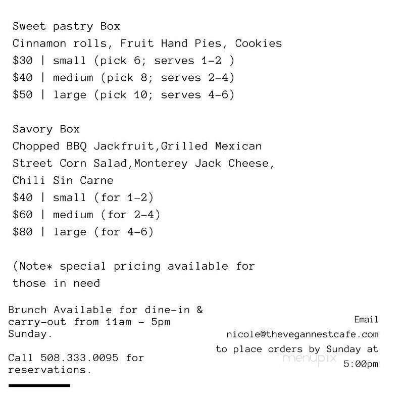 The Vegan Nest Cafe - Clinton, MA menu_pic
