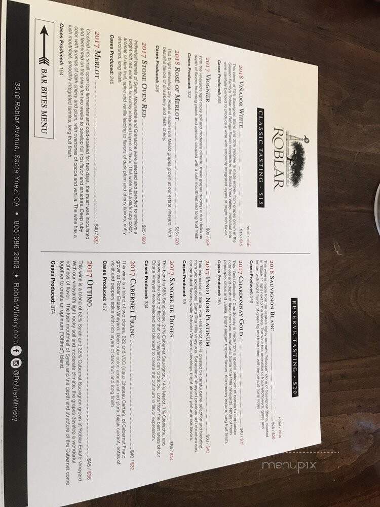 Roblar Winery - Santa Ynez, CA menu_pic