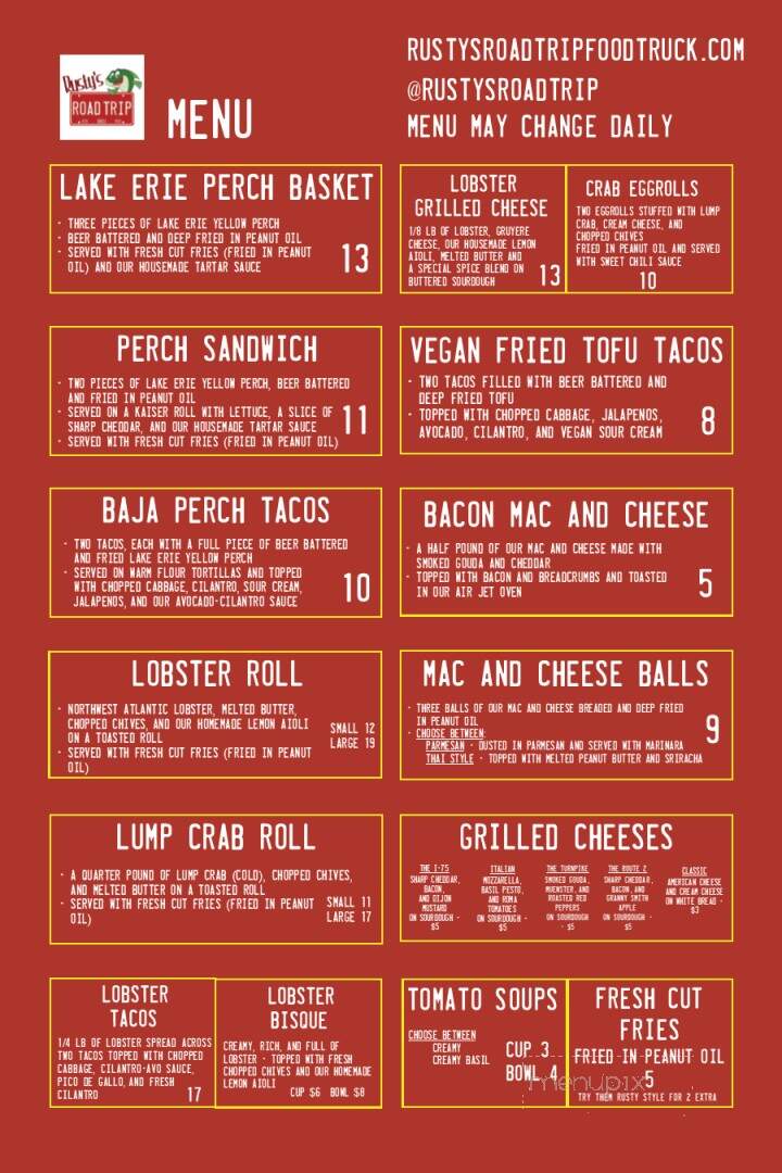 Rusty's Road Trip - Toledo, OH menu_pic