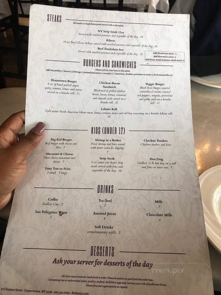 Mel's at 22 - Cooperstown, NY menu_pic