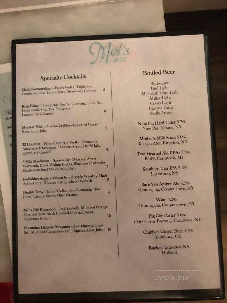 Mel's at 22 - Cooperstown, NY menu_pic