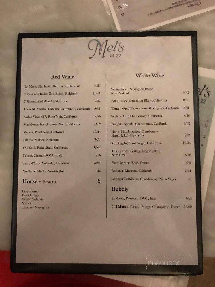 Mel's at 22 - Cooperstown, NY menu_pic