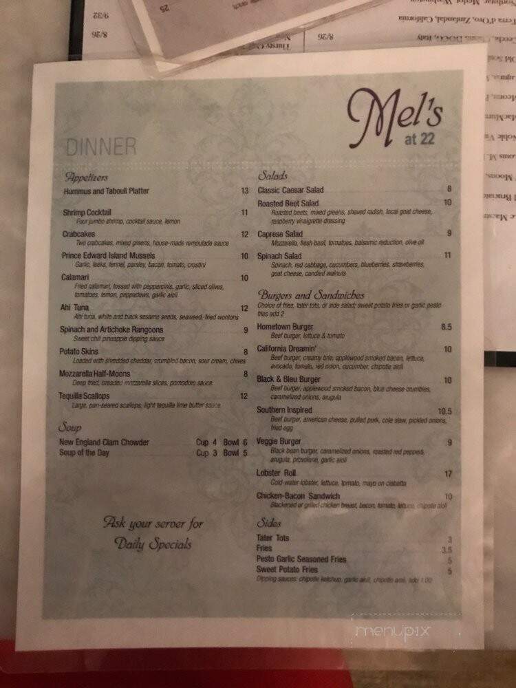 Mel's at 22 - Cooperstown, NY menu_pic