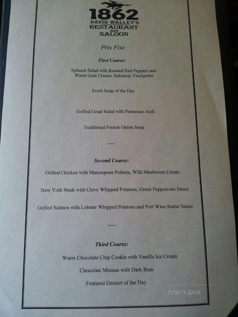 1862 at David Walley's - Genoa, NV menu_pic