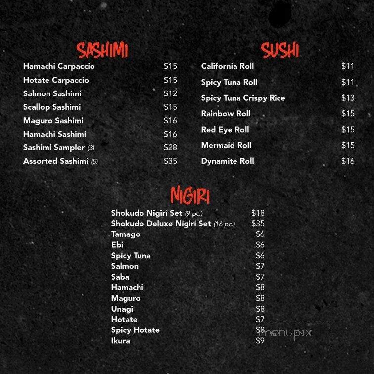 Shokudo Japanese Restaurant - Honolulu, HI menu_pic