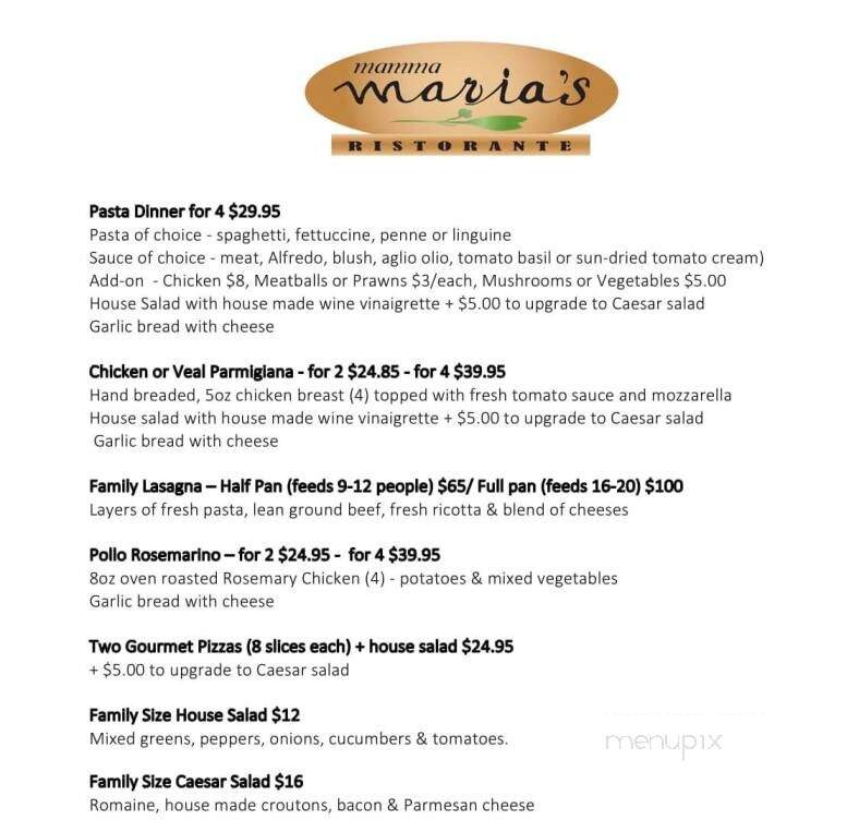 Mamma Maria's Ristorante - Chatham-Kent, ON menu_pic