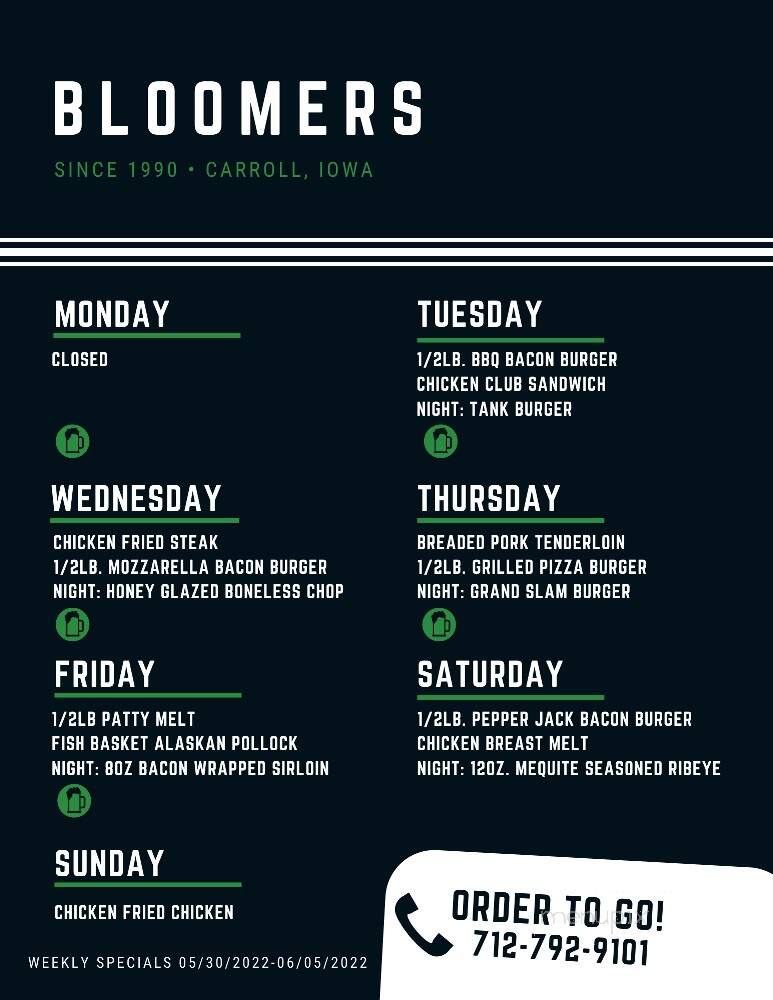 Bloomers Bar & Grill - Carroll, IA menu_pic