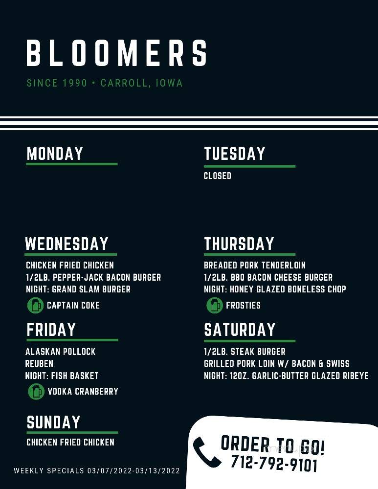 Bloomers Bar & Grill - Carroll, IA menu_pic