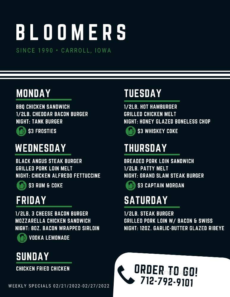 Bloomers Bar & Grill - Carroll, IA menu_pic